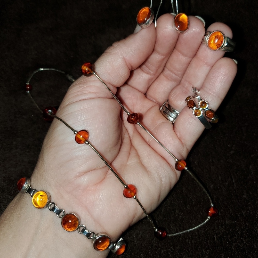 💛Stunning Amber and Silver jewelry set plus!